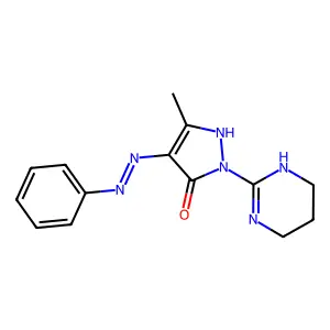 3-methyl-1-(1,4,5,6-tetrahydro-2-pyrimidinyl)-1H-pyrazole-4,5-dione 4-(N-phenylhydrazone) structure