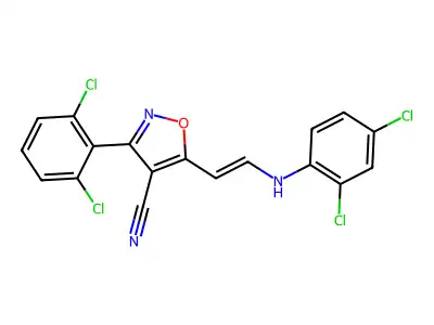 5-[2-(2,4-dichloroanilino)ethenyl]-3-(2,6-dichlorophenyl)-1,2-oxazole-4-carbonitrile structure