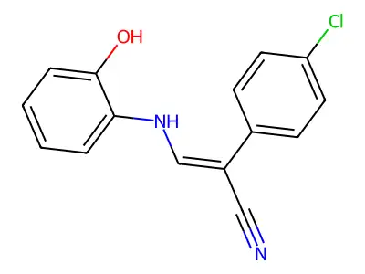 (Z)-2-(4-chlorophenyl)-3-(2-hydroxyanilino)prop-2-enenitrile structure