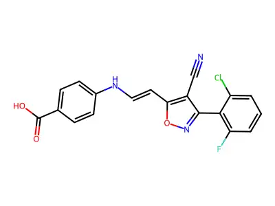 4-({2-[3-(2-chloro-6-fluorophenyl)-4-cyano-5-isoxazolyl]vinyl}amino)benzenecarboxylic acid structure