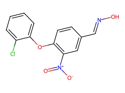 N-[[4-(2-chlorophenoxy)-3-nitrophenyl]methylidene]hydroxylamine structure