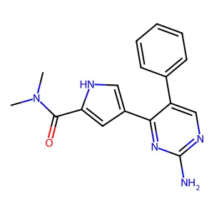 4-(2-amino-5-phenylpyrimidin-4-yl)-N,N-dimethyl-1H-pyrrole-2-carboxamide structure