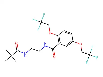 N-[2-(2,2-dimethylpropanoylamino)ethyl]-2,5-bis(2,2,2-trifluoroethoxy)benzamide structure