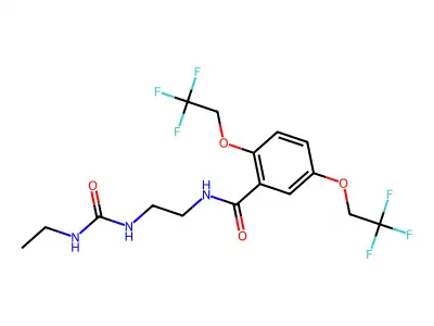 N-(2-{[(ethylamino)carbonyl]amino}ethyl)-2,5-bis(2,2,2-trifluoroethoxy)benzenecarboxamide structure