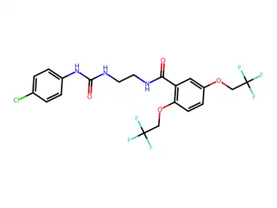 N-(2-{[(4-chloroanilino)carbonyl]amino}ethyl)-2,5-bis(2,2,2-trifluoroethoxy)benzenecarboxamide structure