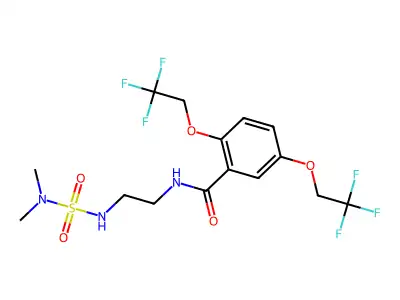 N-(2-{[(dimethylamino)sulfonyl]amino}ethyl)-2,5-bis(2,2,2-trifluoroethoxy)benzenecarboxamide structure