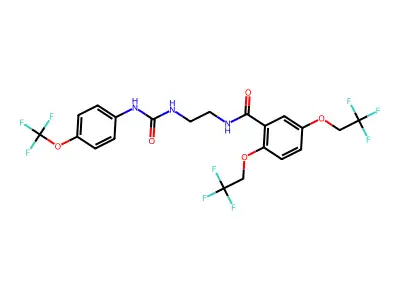 2,5-bis(2,2,2-trifluoroethoxy)-N-[2-({[4-(trifluoromethoxy)anilino]carbonyl}amino)ethyl]benzenecarboxamide structure