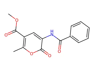 Methyl 3-(benzoylamino)-6-methyl-2-oxo-2H-pyran-5-carboxylate structure