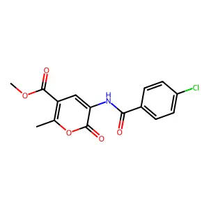 methyl 3-[(4-chlorobenzoyl)amino]-6-methyl-2-oxo-2H-pyran-5-carboxylate structure
