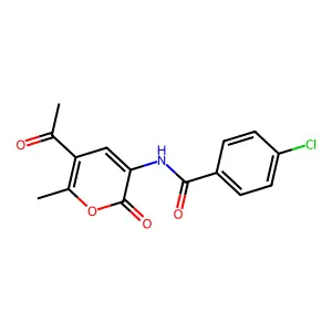 N-(5-acetyl-6-methyl-2-oxo-2H-pyran-3-yl)-4-chlorobenzenecarboxamide structure