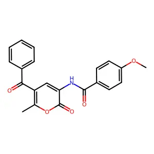 N-(5-benzoyl-6-methyl-2-oxo-2H-pyran-3-yl)-4-methoxybenzenecarboxamide structure