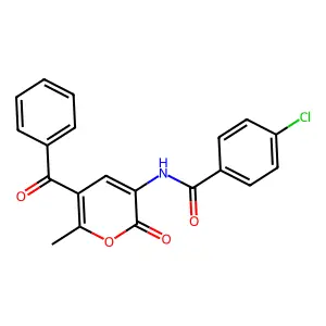 N-(5-benzoyl-6-methyl-2-oxo-2H-pyran-3-yl)-4-chlorobenzenecarboxamide structure