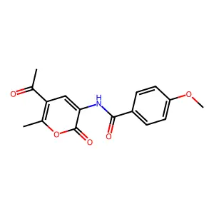 N-(5-acetyl-6-methyl-2-oxo-2H-pyran-3-yl)-4-methoxybenzenecarboxamide structure