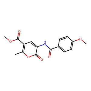 methyl 3-[(4-methoxybenzoyl)amino]-6-methyl-2-oxo-2H-pyran-5-carboxylate structure