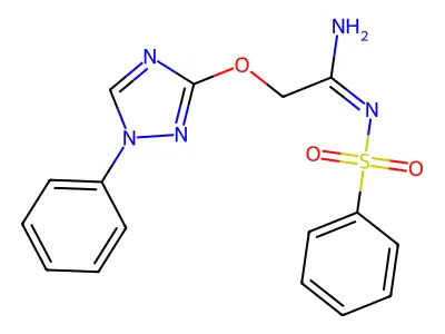 N-(benzenesulfonyl)-2-[(1-phenyl-1H-1,2,4-triazol-3-yl)oxy]ethanimidamide structure