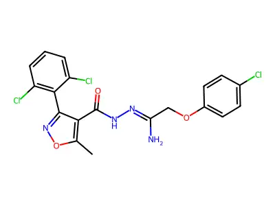 N'-[2-(4-chlorophenoxy)ethanimidoyl]-3-(2,6-dichlorophenyl)-5-methyl-1,2-oxazole-4-carbohydrazide structure