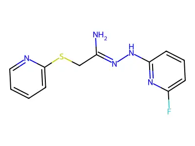 N'-(6-fluoro-2-pyridinyl)-2-(2-pyridinylsulfanyl)ethanehydrazonamide structure