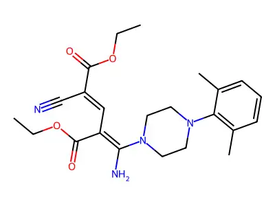 diethyl 4-{amino[4-(2,6-dimethylphenyl)piperazino]methylene}-2-cyano-2-pentenedioate structure