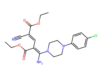 1,5-diethyl 4-{amino[4-(4-chlorophenyl)piperazin-1-yl]methylidene}-2-cyanopent-2-enedioate structure