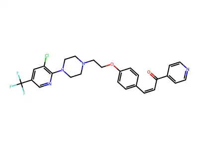 3-[4-[2-[4-[3-chloro-5-(trifluoromethyl)pyridin-2-yl]piperazin-1-yl]ethoxy]phenyl]-1-pyridin-4-ylprop-2-en-1-one structure