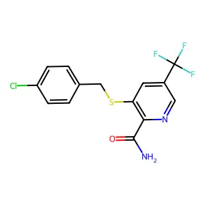 3-[(4-Chlorobenzyl)sulfanyl]-5-(trifluoromethyl)-2-pyridinecarboxamide structure