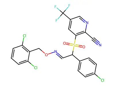 3-[(1-(4-chlorophenyl)-2-{[(2,6-dichlorobenzyl)oxy]imino}ethyl)sulfonyl]-5-(trifluoromethyl)-2-pyridinecarbonitrile structure