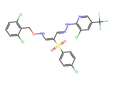 2-[(4-chlorophenyl)sulfonyl]-3-{2-[3-chloro-5-(trifluoromethyl)-2-pyridinyl]hydrazino}acrylaldehyde O-(2,6-dichlorobenzyl)oxime structure