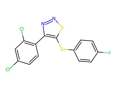 4-(2,4-Dichlorophenyl)-1,2,3-thiadiazol-5-yl 4-fluorophenyl sulfide structure