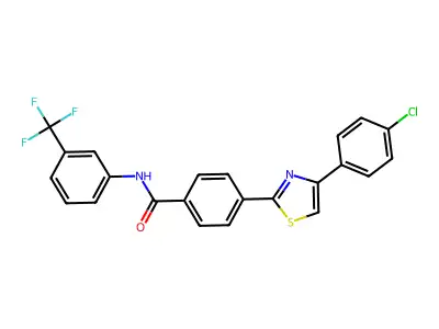 4-[4-(4-chlorophenyl)-1,3-thiazol-2-yl]-N-[3-(trifluoromethyl)phenyl]benzamide structure
