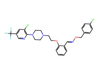 2-(2-{4-[3-chloro-5-(trifluoromethyl)-2-pyridinyl]piperazino}ethoxy)benzenecarbaldehyde O-(4-chlorobenzyl)oxime structure