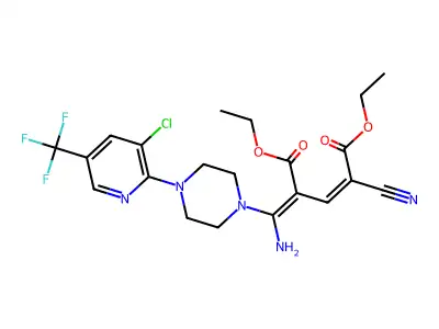diethyl 4-(amino{4-[3-chloro-5-(trifluoromethyl)-2-pyridinyl]piperazino}methylene)-2-cyano-2-pentenedioate structure