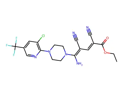 ethyl 5-amino-5-[4-[3-chloro-5-(trifluoromethyl)pyridin-2-yl]piperazin-1-yl]-2,4-dicyanopenta-2,4-dienoate structure