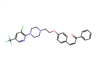3-[4-(2-{4-[3-chloro-5-(trifluoromethyl)-2-pyridinyl]piperazino}ethoxy)phenyl]-1-phenyl-2-propen-1-one structure