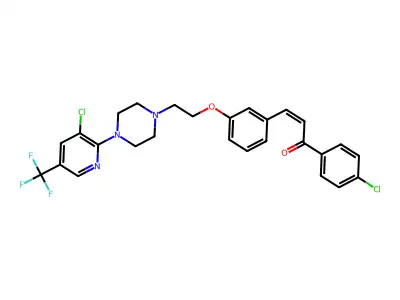 1-(4-chlorophenyl)-3-[3-(2-{4-[3-chloro-5-(trifluoromethyl)-2-pyridinyl]piperazino}ethoxy)phenyl]-2-propen-1-one structure