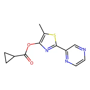 5-Methyl-2-(2-pyrazinyl)-1,3-thiazol-4-yl cyclopropanecarboxylate structure