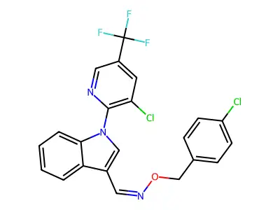 N-[(4-chlorophenyl)methoxy]-1-[1-[3-chloro-5-(trifluoromethyl)pyridin-2-yl]indol-3-yl]methanimine structure