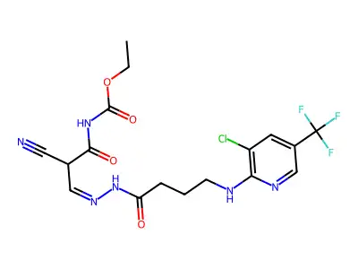 ethyl N-[3-[4-[[3-chloro-5-(trifluoromethyl)pyridin-2-yl]amino]butanoylhydrazinylidene]-2-cyanopropanoyl]carbamate structure