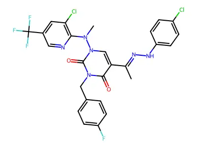 5-[N-(4-chloroanilino)-C-methylcarbonimidoyl]-1-[[3-chloro-5-(trifluoromethyl)pyridin-2-yl]-methylamino]-3-[(4-fluorophenyl)methyl]pyrimidine-2,4-dione structure