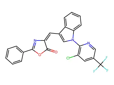 4-[[1-[3-chloro-5-(trifluoromethyl)pyridin-2-yl]indol-3-yl]methylidene]-2-phenyl-1,3-oxazol-5-one structure
