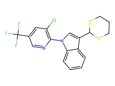 1-[3-Chloro-5-(trifluoromethyl)pyridin-2-yl]-3-(1,3-dithian-2-yl)indole structure