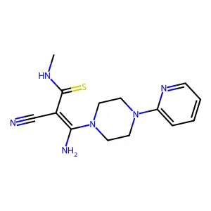 (2E)-3-amino-2-cyano-N-methyl-3-[4-(pyridin-2-yl)piperazin-1-yl]prop-2-enethioamide structure