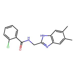 2-Chloro-N-((5,6-dimethyl-1H-1,3-benzimidazol-2-yl)methyl)benzenecarboxamide structure