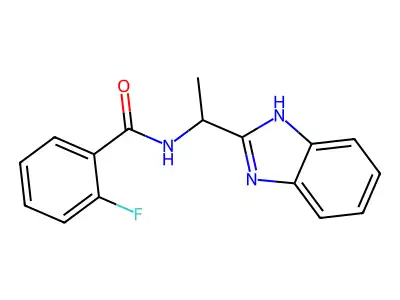 N-(1-(1H-1,3-benzimidazol-2-yl)ethyl)-2-fluorobenzenecarboxamide structure