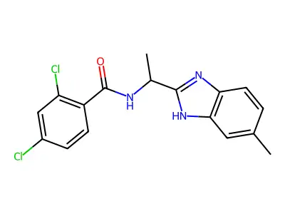 2,4-dichloro-N-[1-(5-methyl-1H-1,3-benzimidazol-2-yl)ethyl]benzenecarboxamide structure