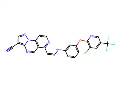6-[2-(3-{[3-chloro-5-(trifluoromethyl)-2-pyridinyl]oxy}anilino)vinyl]pyrazolo[1,5-a]pyrido[3,4-e]pyrimidine-3-carbonitrile structure