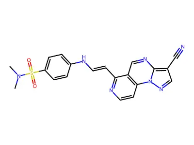 4-{[2-(3-cyanopyrazolo[1,5-a]pyrido[3,4-e]pyrimidin-6-yl)vinyl]amino}-N,N-dimethylbenzenesulfonamide structure