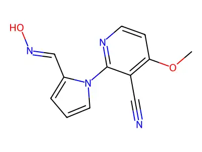 2-[2-(Hydroxyiminomethyl)pyrrol-1-yl]-4-methoxypyridine-3-carbonitrile structure