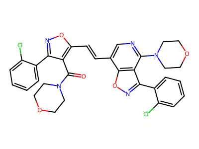 [3-(2-chlorophenyl)-5-[2-[3-(2-chlorophenyl)-4-morpholin-4-yl-[1,2]oxazolo[4,5-c]pyridin-7-yl]ethenyl]-1,2-oxazol-4-yl]-morpholin-4-ylmethanone structure