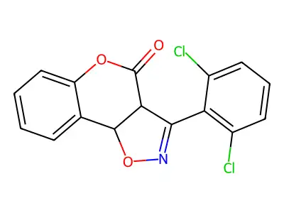 3-(2,6-dichlorophenyl)-3a,9b-dihydro-4H-chromeno[3,4-d]isoxazol-4-one structure