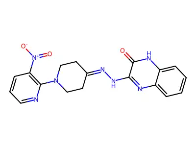 3-{2-[1-(3-nitro-2-pyridinyl)-4-piperidinylidene]hydrazino}-2(1H)-quinoxalinone structure